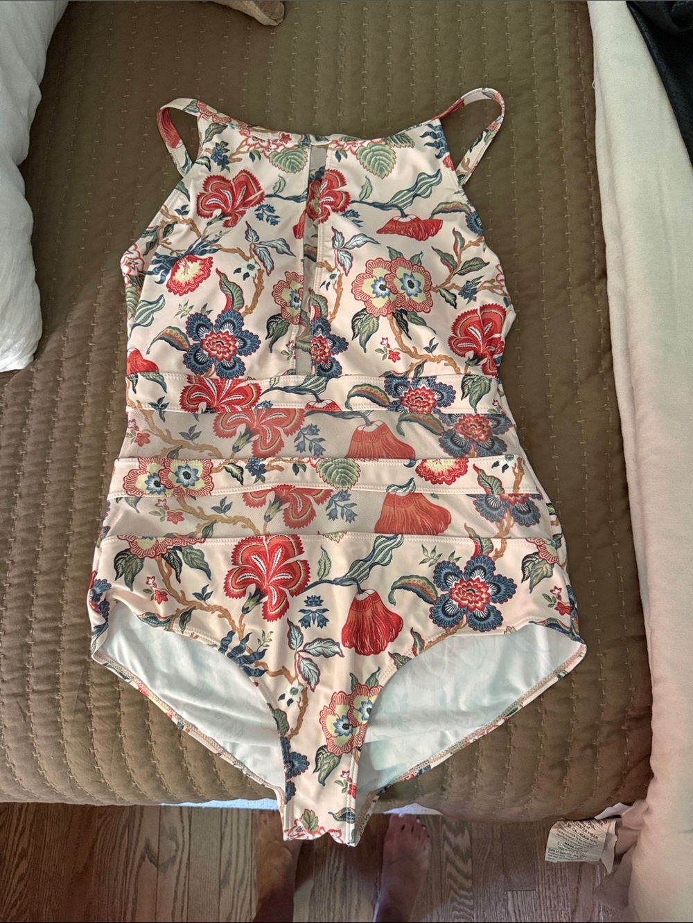 SHEIN Floral One-Piece Swimsuit in Cream, Red, Blue